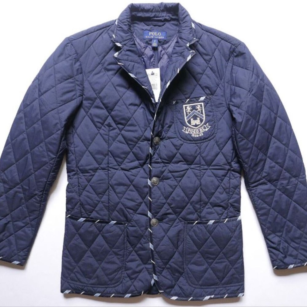 Polo Ralph Lauren Blazer Oxford Club Navy Quilted Sportcoat Jacket Crest